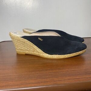 Viscata Barcelona Black Suede Espadrille Wedge Mules Made in Spain Womens 8.5 39